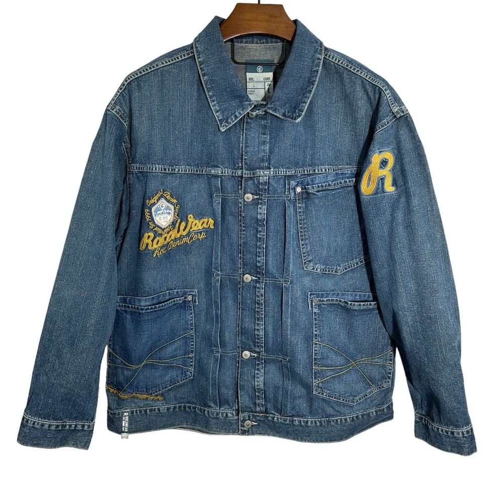 ROCAWEAR Denim‎ Jacket Mens Medium Wash Hip Hop Urban Streetwear 90s Y2K Large